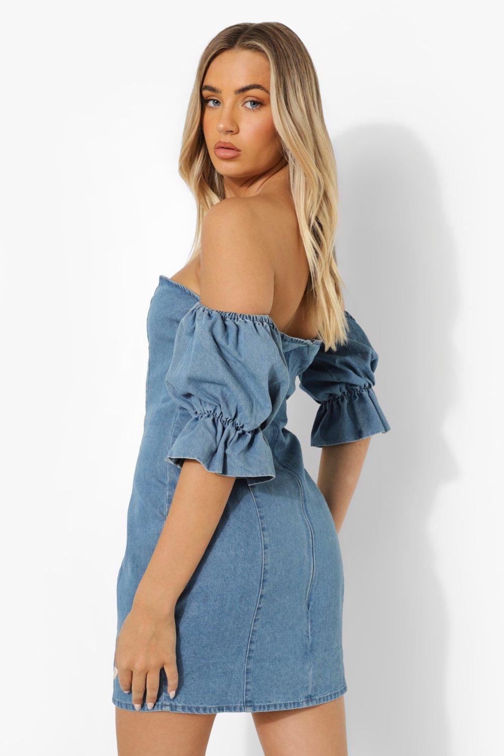 Denim bardot mini store dress